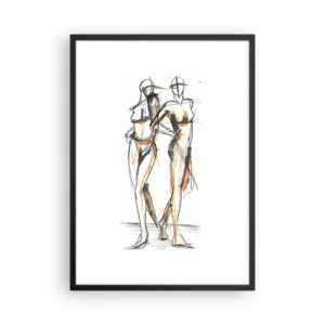 Poster in einem schwarzem Rahmen - Abstrakte Skizze zweier Figuren in warmen Farben. - 50x70cm - Studie der Gnade - Moderne Wanddekoration für Wohnzimmer und Schlafzimmer ARTTOR