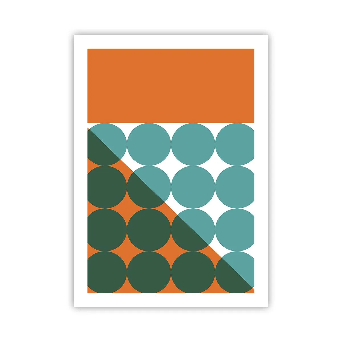 Poster - Abstrakte geometrische Komposition mit Kreisen in Orange- und Grüntönen. - 50x70cm - Nach oben und schräg - Moderne Wanddekoration für Wohnzimmer und Schlafzimmer ARTTOR