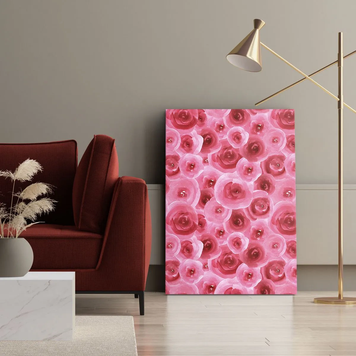 Bild auf Leinwand - Leinwandbild - Zarte Rosen in pastelligen Rosatönen - 50x70cm - Oben und unten Rosen - Moderne Wanddekoration für Wohnzimmer und Schlafzimmer ARTTOR