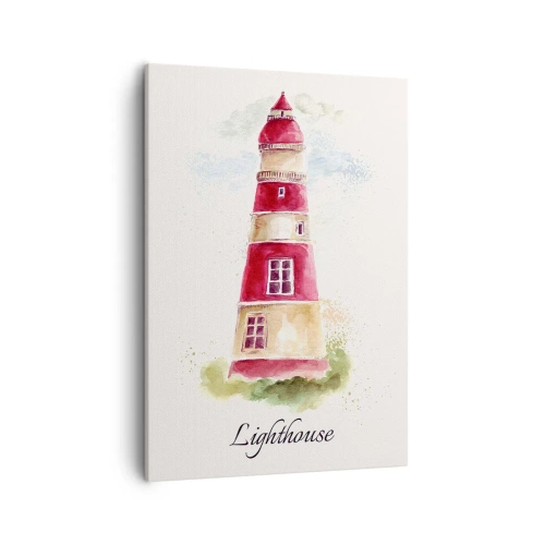 Bild auf Leinwand - Leinwandbild - Ein Aquarell eines Leuchtturms auf hellem Hintergrund mit einer Inschrift - 50x70cm - Das Wetter ringsum ist immer gut - Moderne Wanddekoration für Wohnzimmer und Schlafzimmer ARTTOR