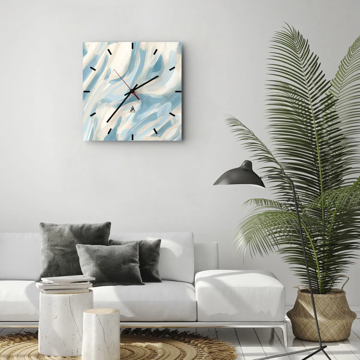 Wanduhr - Glasuhr - Abstrakte blaue Streifen auf hellem Hintergrund - 30x30cm - Frühlingsbrisen - Moderne Wanddekoration für Wohnzimmer und Schlafzimmer ARTTOR