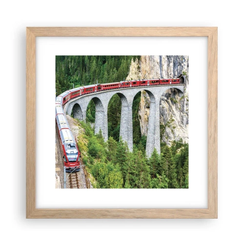Poster in einem Rahmen aus heller Eiche - Eisenbahn für Bergblick - 30x30 cm