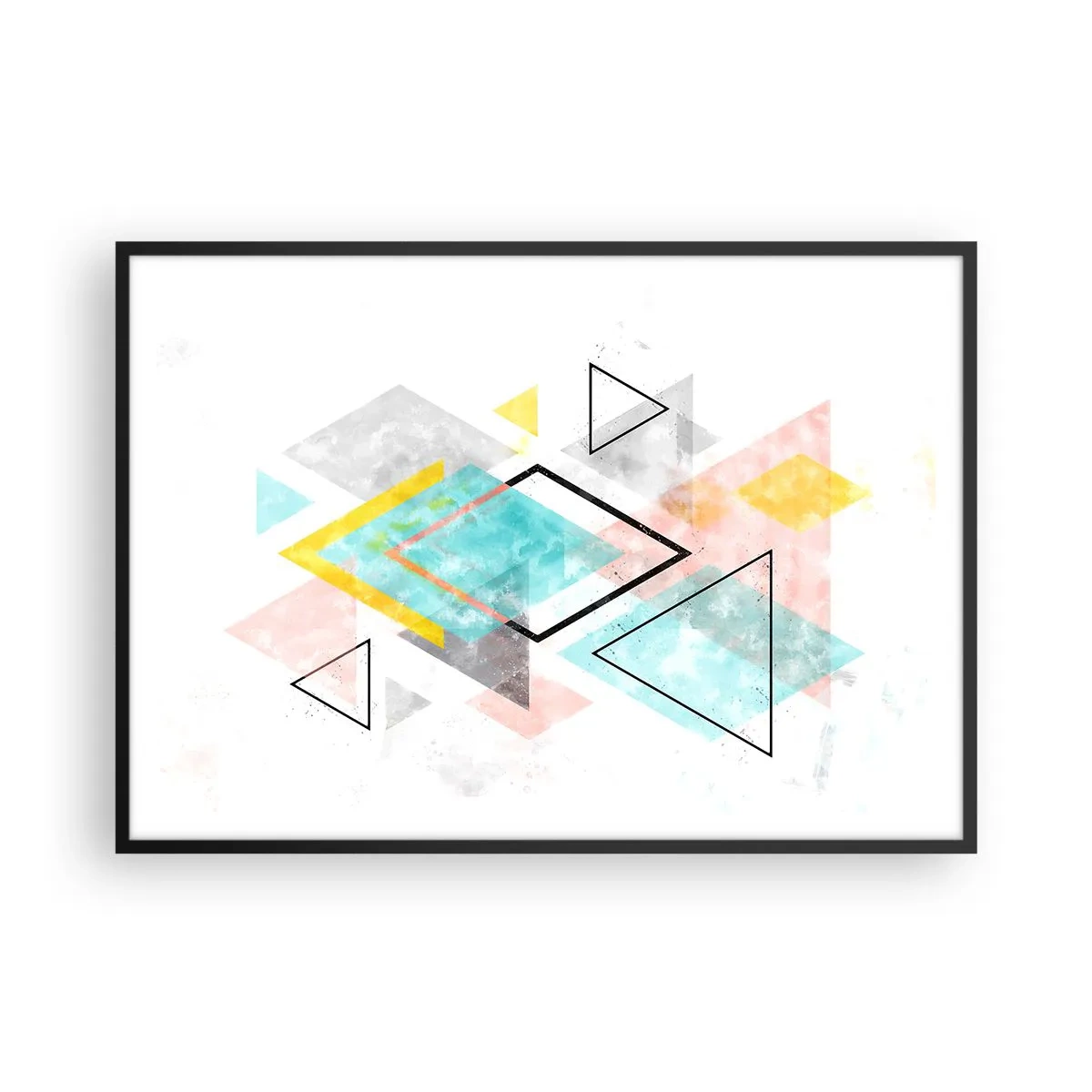 Poster in einem schwarzem Rahmen - Bunte geometrische Muster auf weißem Hintergrund - 100x70cm - Geometrisches Spiel - Moderne Wanddekoration für Wohnzimmer und Schlafzimmer ARTTOR