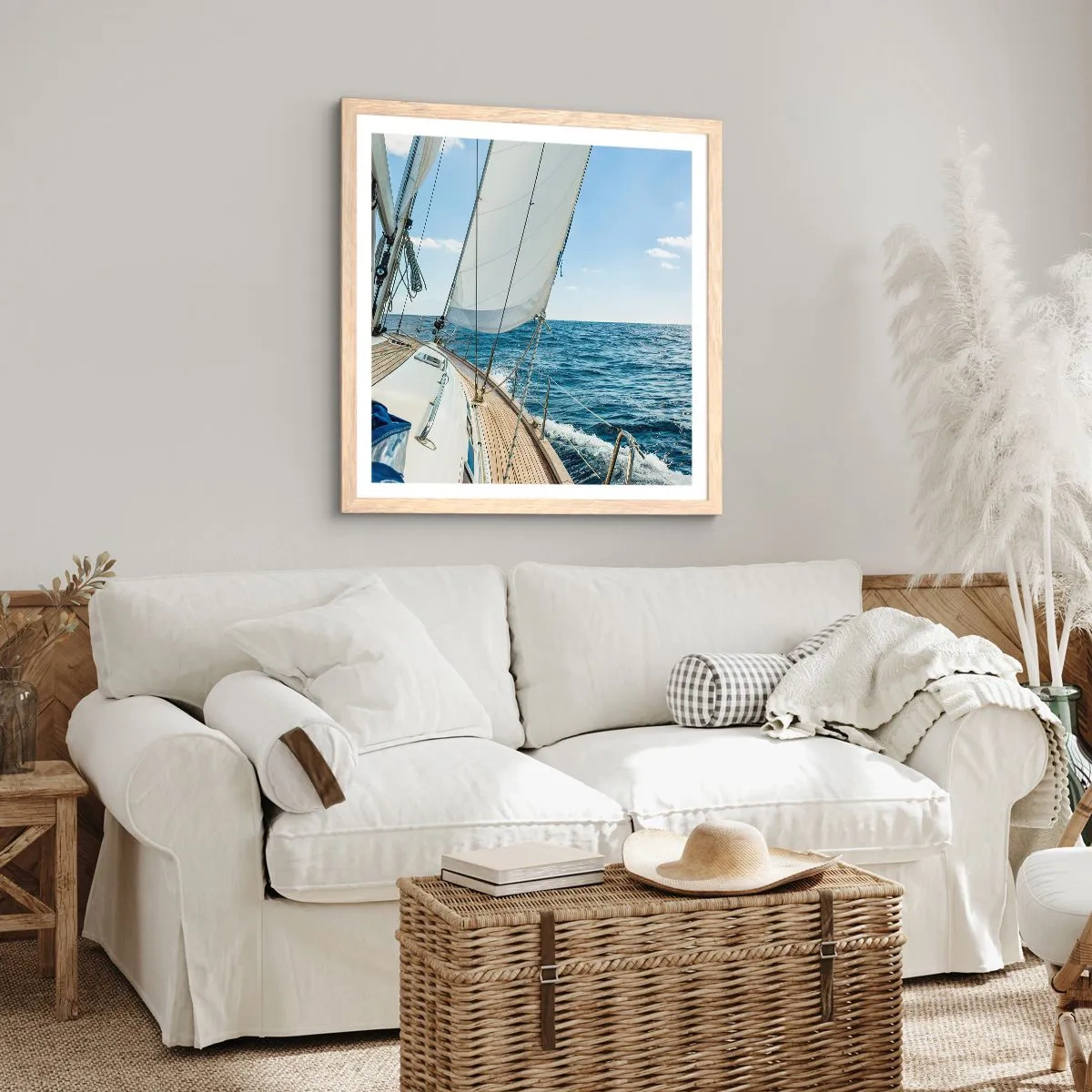 Poster in einem Rahmen aus heller Eiche - Ahoi, Abenteuer - 50x50 cm