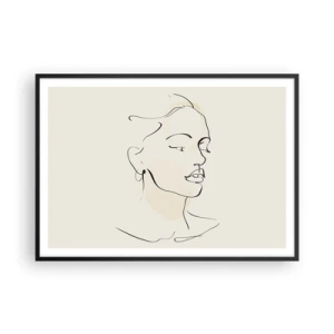 Poster in einem schwarzem Rahmen - Eine zarte Skizze eines Frauengesichts auf hellem Hintergrund - 100x70cm - Eine bestimmte Linie - Moderne Wanddekoration für Wohnzimmer und Schlafzimmer ARTTOR