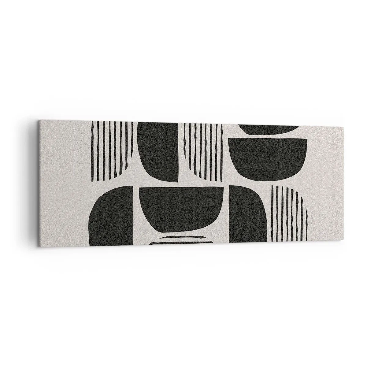 Bild auf Leinwand - Leinwandbild - Geometrie mit Halbkreisen und Linien in Schwarz auf hellem Hintergrund - 140x50cm - Halbherzige Deals - Moderne Wanddekoration für Wohnzimmer und Schlafzimmer ARTTOR