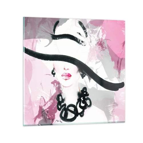 Glasbild - Bild auf glas - Bildnis einer Dame in Schwarz und Pink - 60x60 cm