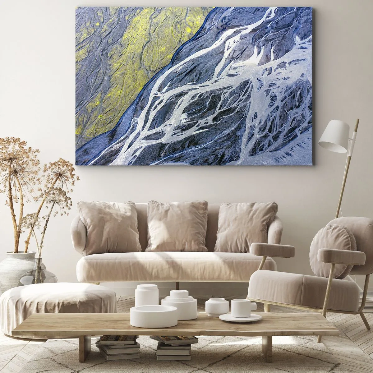 Bild auf Leinwand - Leinwandbild - Abstrakte Vogelperspektive auf mäandernde Flussbetten - 100x70cm - Felsmalereien der Natur - Moderne Wanddekoration für Wohnzimmer und Schlafzimmer ARTTOR