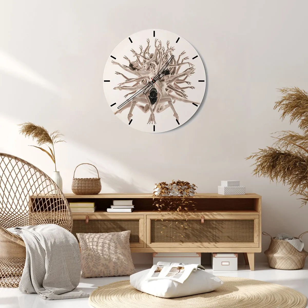 Wanduhr - Glasuhr - Eine Komposition aus tanzenden Silhouetten in einem dynamischen Arrangement - 30x30cm - Aufblühen im Tanz - Moderne Wanddekoration für Wohnzimmer, Küche und Schlafzimmer ARTTOR