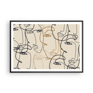 Poster in einem schwarzem Rahmen - Minimalistische Strichzeichnungen von Gesichtern auf hellem Hintergrund - 100x70cm - Das Porträt wird multipliziert - Moderne Wanddekoration für Wohnzimmer und Schlafzimmer ARTTOR
