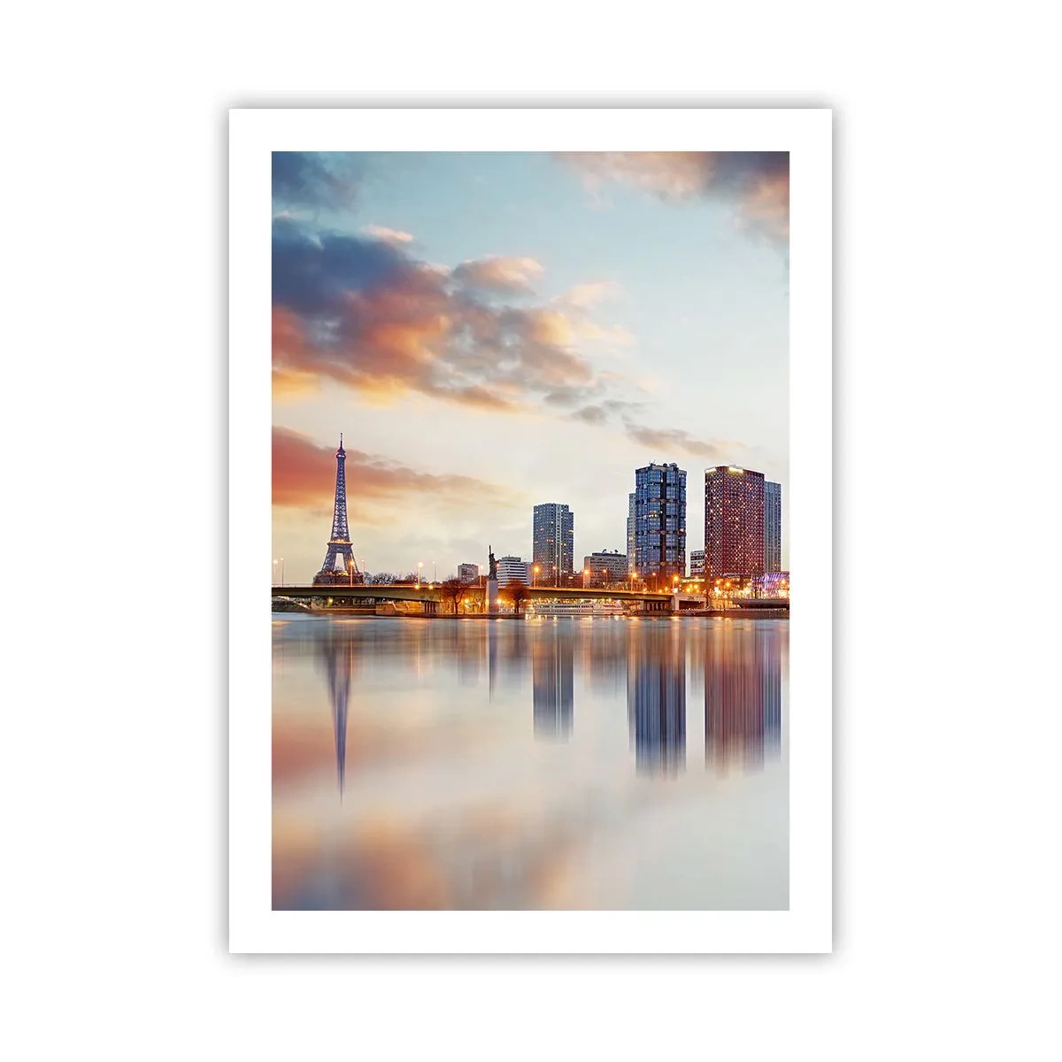 Poster - Panorama von Paris mit dem Eiffelturm in der Abenddämmerung - 50x70cm - Die monumentale Ruhe von Paris - Moderne Wanddekoration für Wohnzimmer und Schlafzimmer ARTTOR