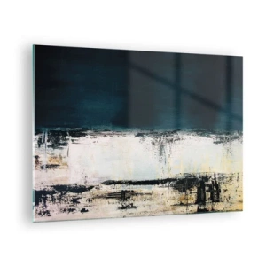 Glasbild - Bild auf glas - Abstrakte Landschaft in Marineblau- und Weißtönen - 70x50cm - Horizontale Komposition - Moderne Wanddekoration für Wohnzimmer und Schlafzimmer ARTTOR