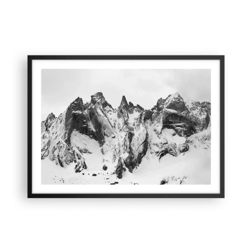 Poster in einem schwarzem Rahmen - Schwarz-weiße schneebedeckte Berggipfel - 70x50cm - Gefährlicher Granitgrat - Moderne Wanddekoration für Wohnzimmer und Schlafzimmer ARTTOR