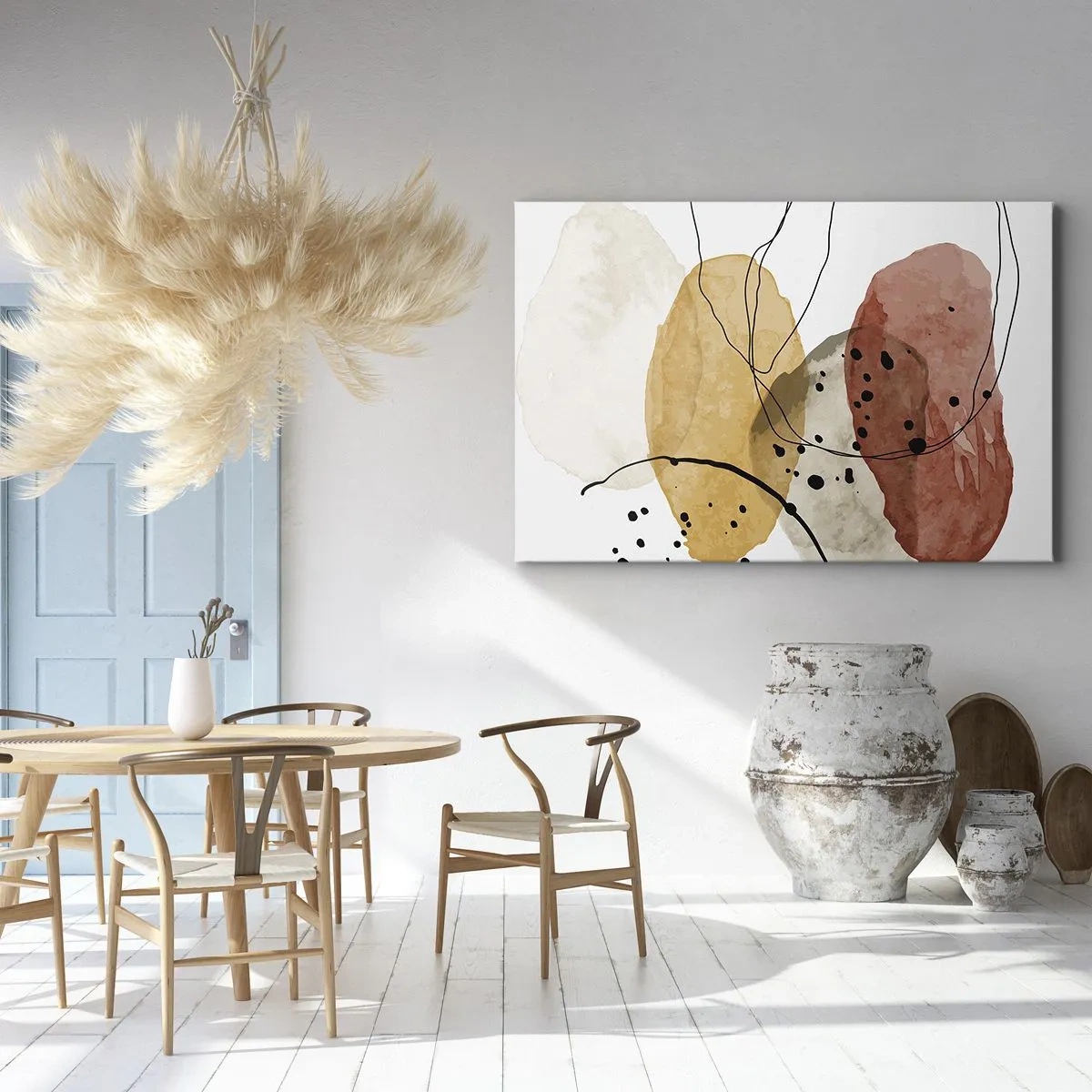 Bild auf Leinwand - Leinwandbild - Abstrakte Flecken in Beige-, Gelb- und Rottönen - 100x70cm - Wie leichte, transparente Luft - Moderne Wanddekoration für Wohnzimmer und Schlafzimmer ARTTOR