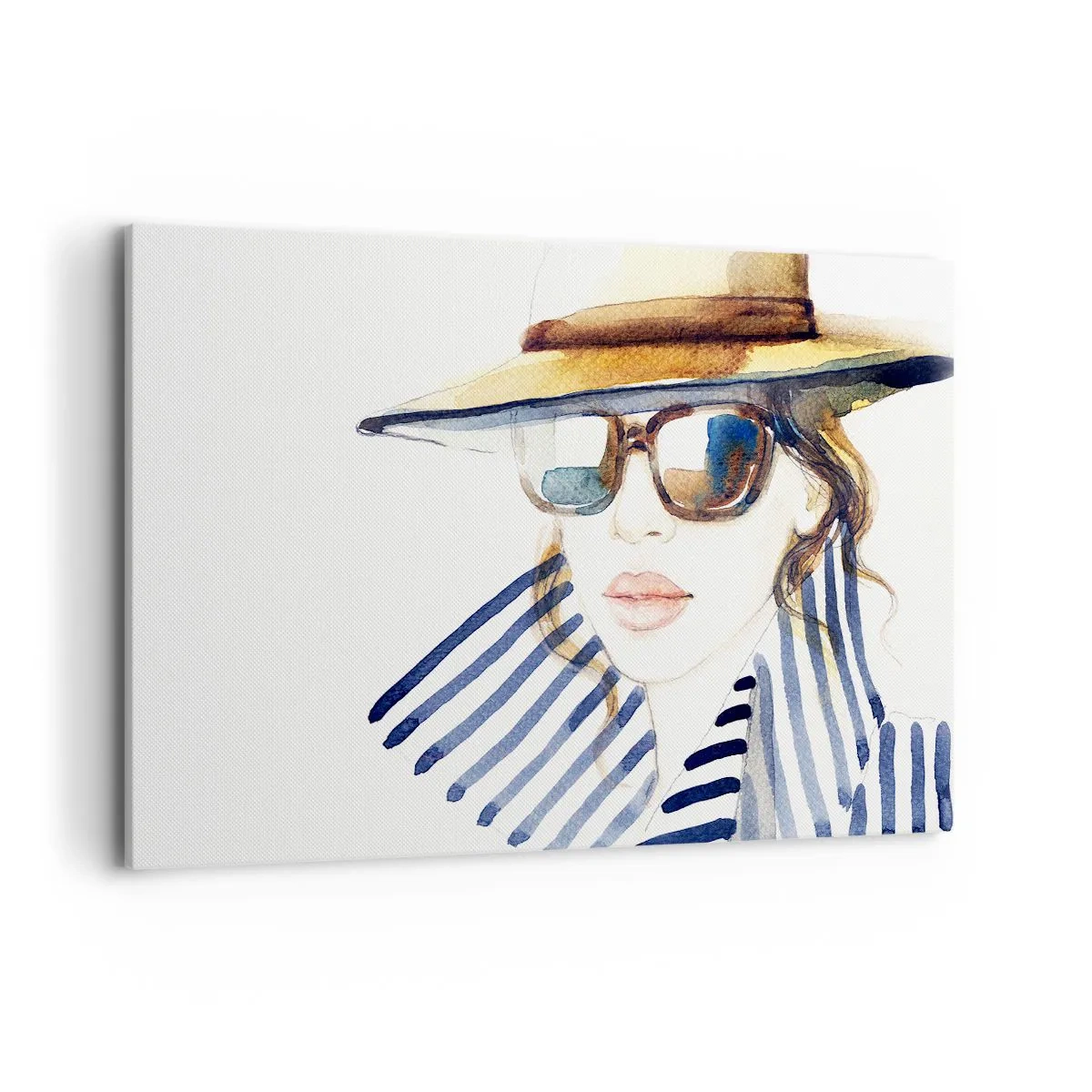 Bild auf Leinwand - Leinwandbild - Porträt einer Frau mit Hut und Sonnenbrille - 120x80cm - Florida heißt Sie willkommen! - Moderne Wanddekoration für Wohnzimmer und Schlafzimmer ARTTOR
