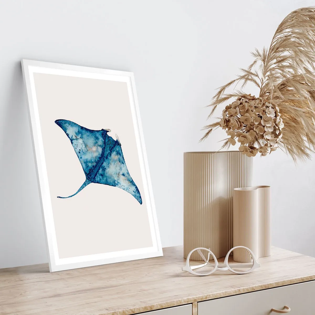 Poster in einem weißen Rahmen - Leben im Blau - 30x40 cm