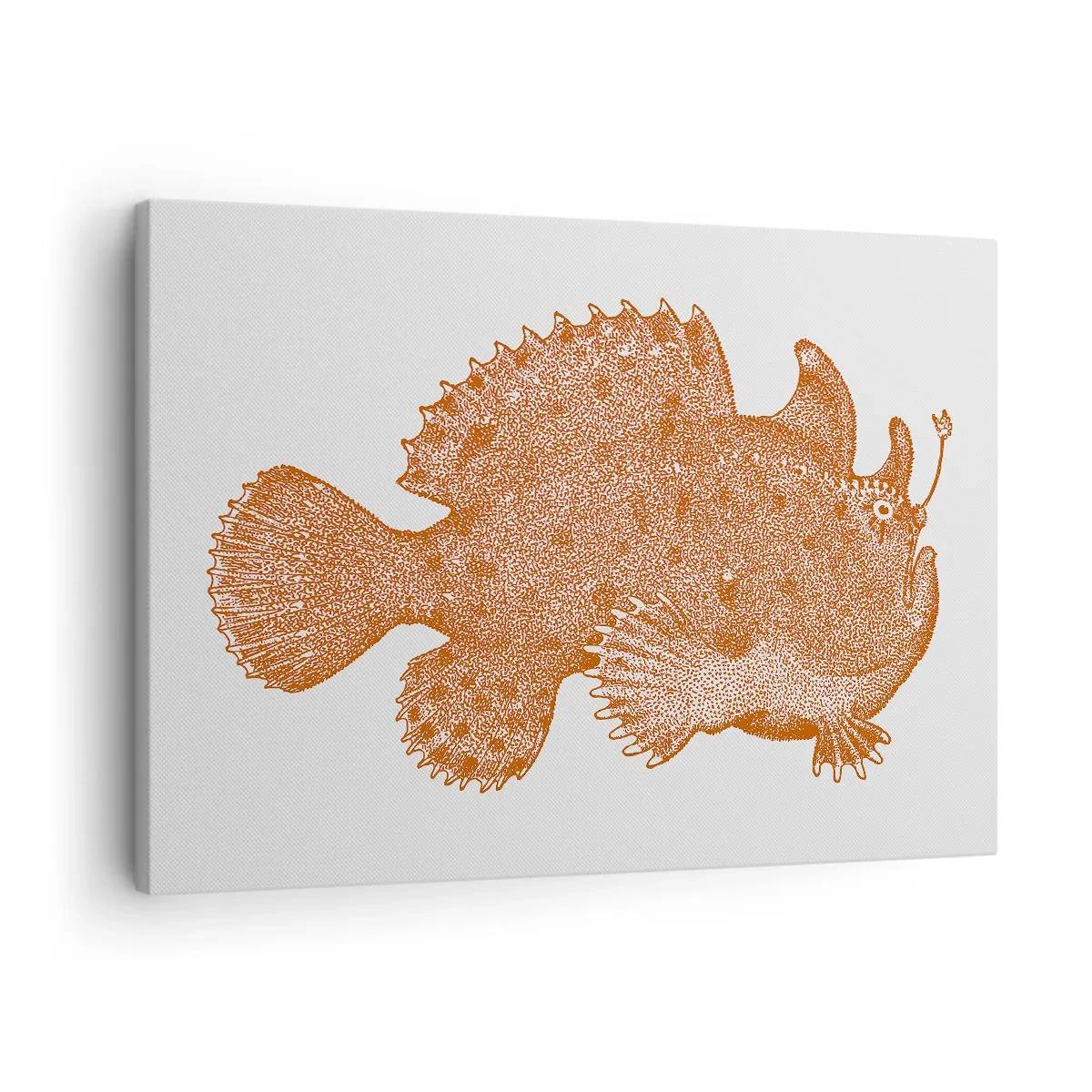 Bild auf Leinwand - Leinwandbild - Detaillierte Zeichnung eines kupferfarbenen Fisches auf weißem Hintergrund - 70x50cm - Es ist also doch ein Fisch - Moderne Wanddekoration für Wohnzimmer und Schlafzimmer ARTTOR