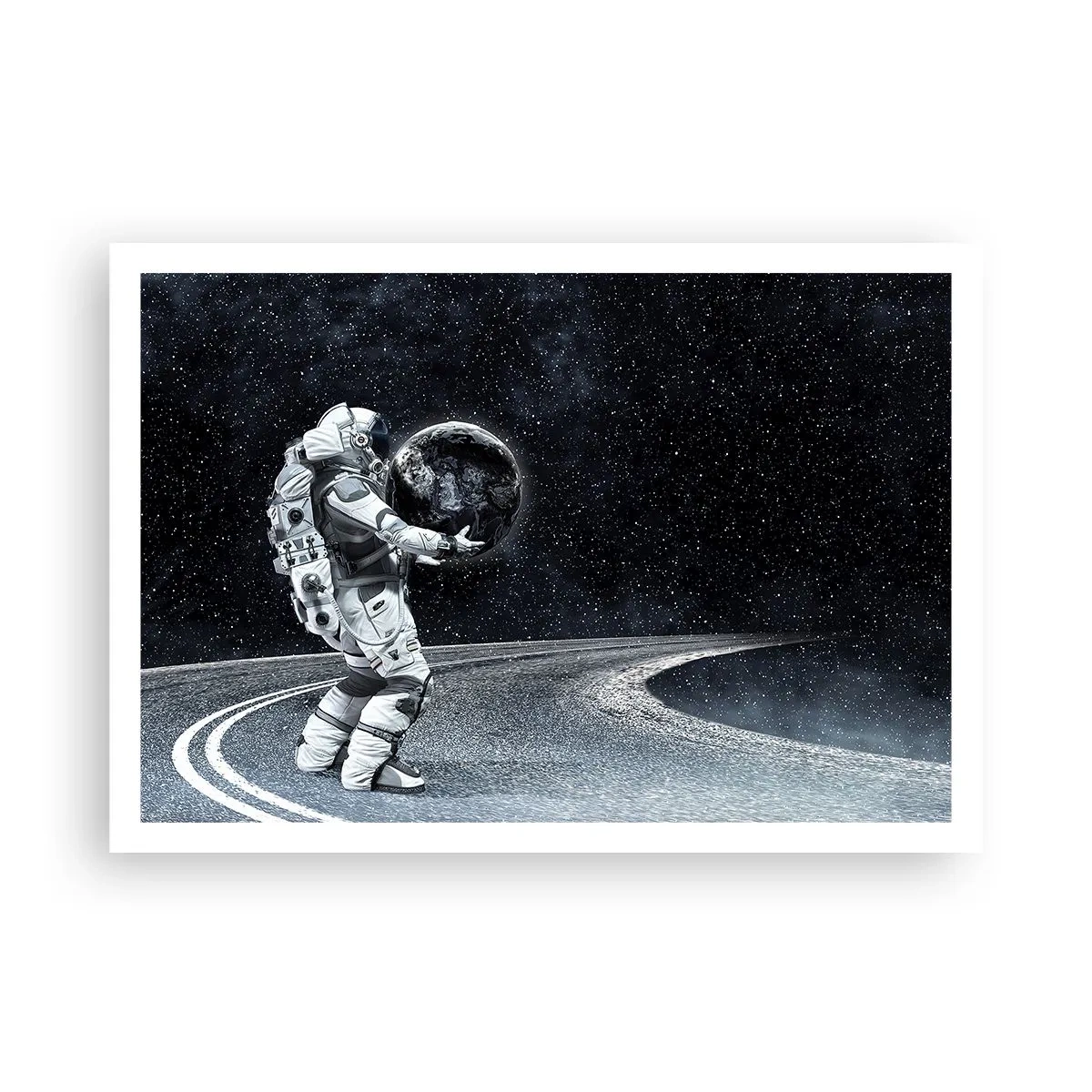 Poster - Astronaut mit Erde vor dem Sternenhimmel - 100x70cm - Auf der Milchstraße - Moderne Wanddekoration für Wohnzimmer und Schlafzimmer ARTTOR