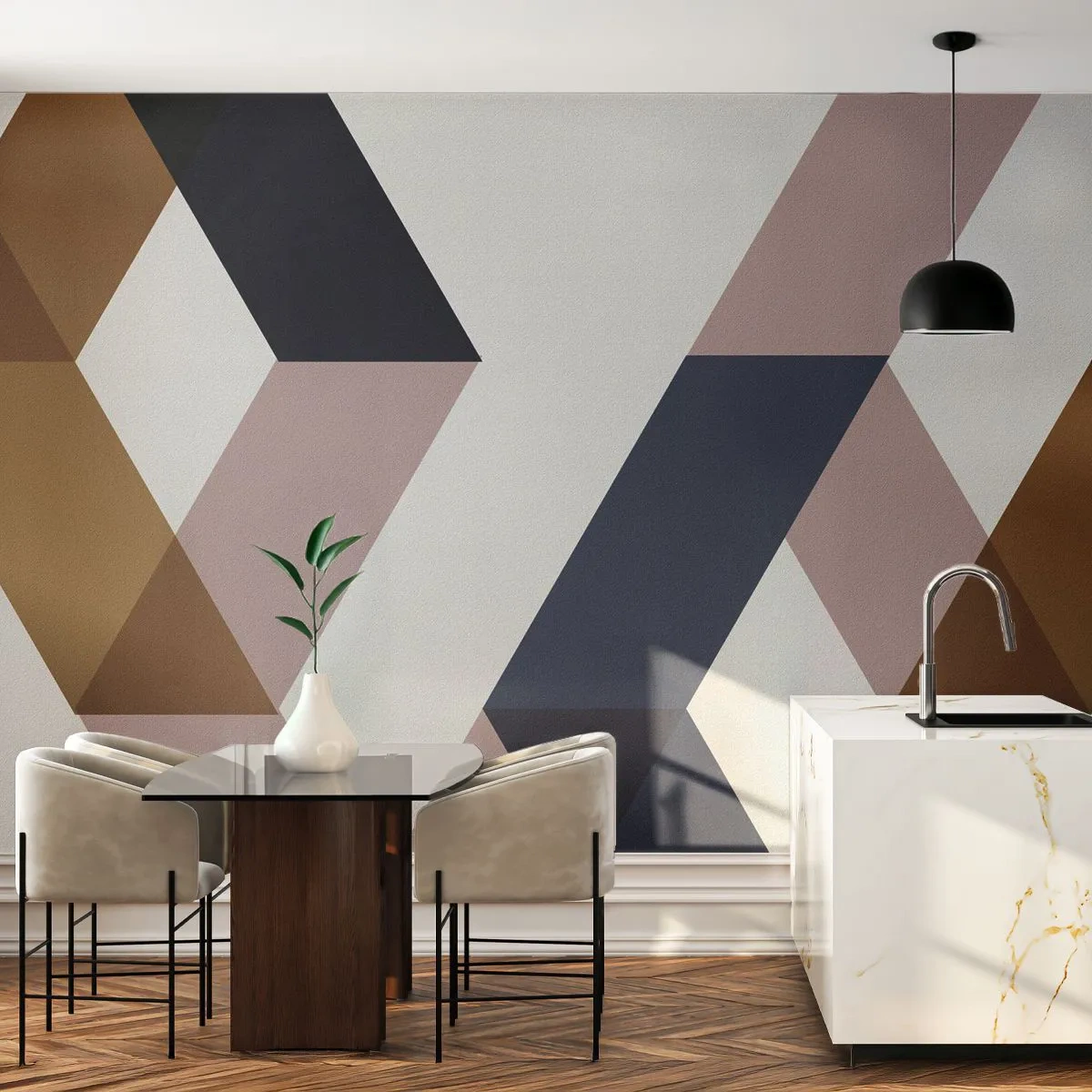 Fototapete Premium Sand - Moderne Geometrie in Gold-, Beige- und Schwarztönen - 100x70cm - Ebenen und Winkel - Moderne Wanddekoration für Wohnzimmer und Schlafzimmer ARTTOR
