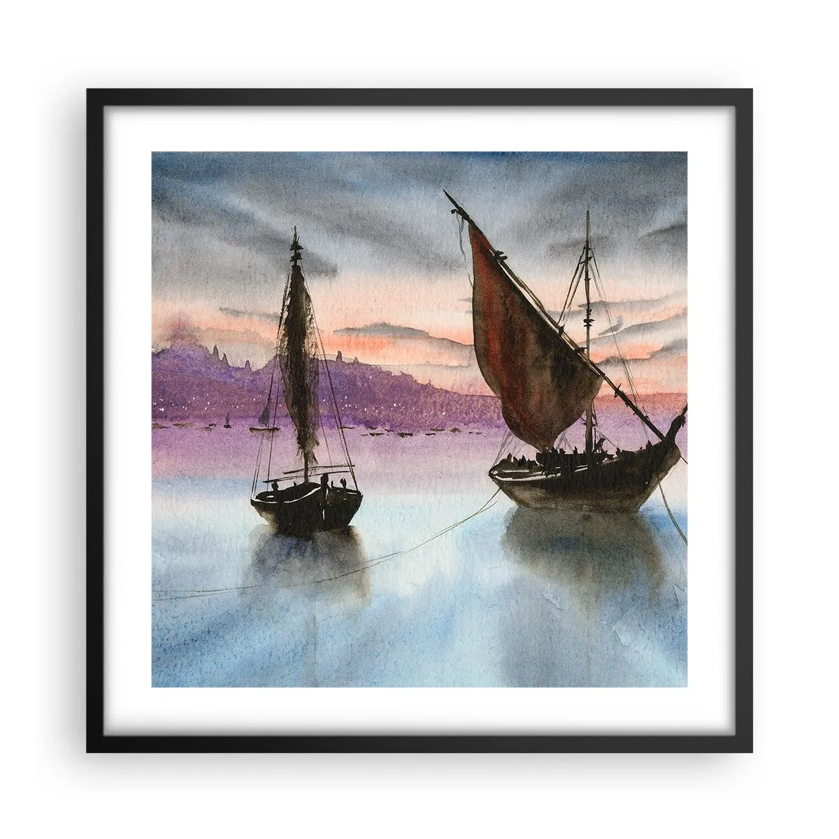 Poster in einem schwarzem Rahmen - Abend am Hafen - 50x50 cm