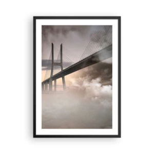 Poster in einem schwarzem Rahmen - Eine Brücke im Nebel bei Sonnenaufgang - 50x70cm - Auf dem Fluss, den es nicht gibt - Moderne Wanddekoration für Wohnzimmer und Schlafzimmer ARTTOR