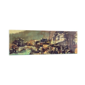 Glasbild - Bild auf glas - Eine Stadt mit einer Brücke und kunstvoll gestalteten Straßen - 160x50cm - Das Leben als Reichtum an Grau - Moderne Wanddekoration für Wohnzimmer und Schlafzimmer ARTTOR