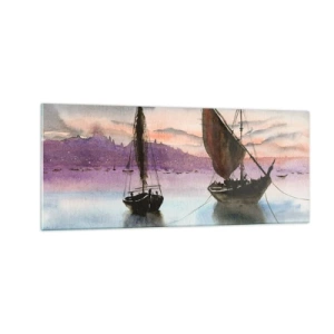 Glasbild - Bild auf glas - Abend am Hafen - 100x40 cm