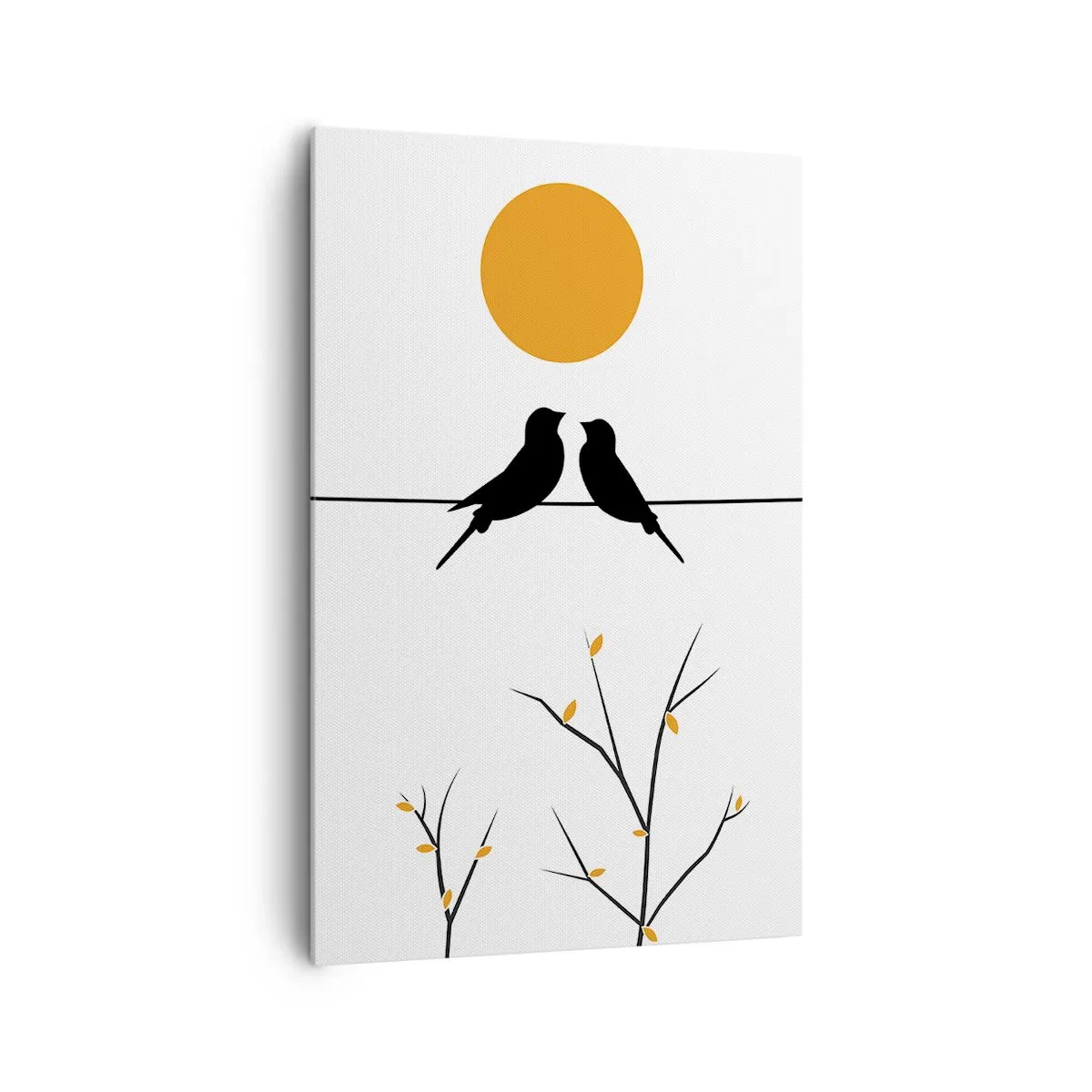 Bild auf Leinwand - Leinwandbild - Vögel auf einer Linie mit einer gelben Sonne - 80x120cm - Abend der Nachtigallen - Moderne Wanddekoration für Wohnzimmer und Schlafzimmer ARTTOR
