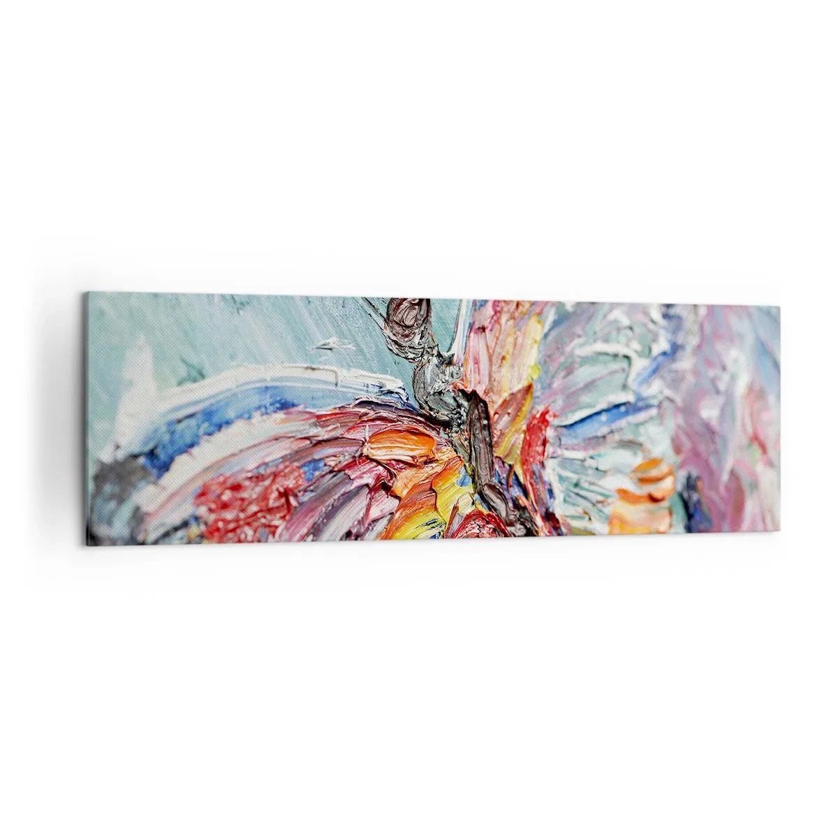 Bild auf Leinwand - Leinwandbild - Bunter Impasto-Schmetterling auf pastellfarbenem Hintergrund - 160x50cm - Von der Natur gemalt - Moderne Wanddekoration für Wohnzimmer und Schlafzimmer ARTTOR