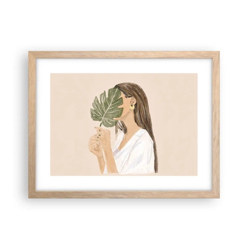 Poster in einem Rahmen aus heller Eiche - Geheimnisvolles Porträt mit Fächer - 40x30 cm