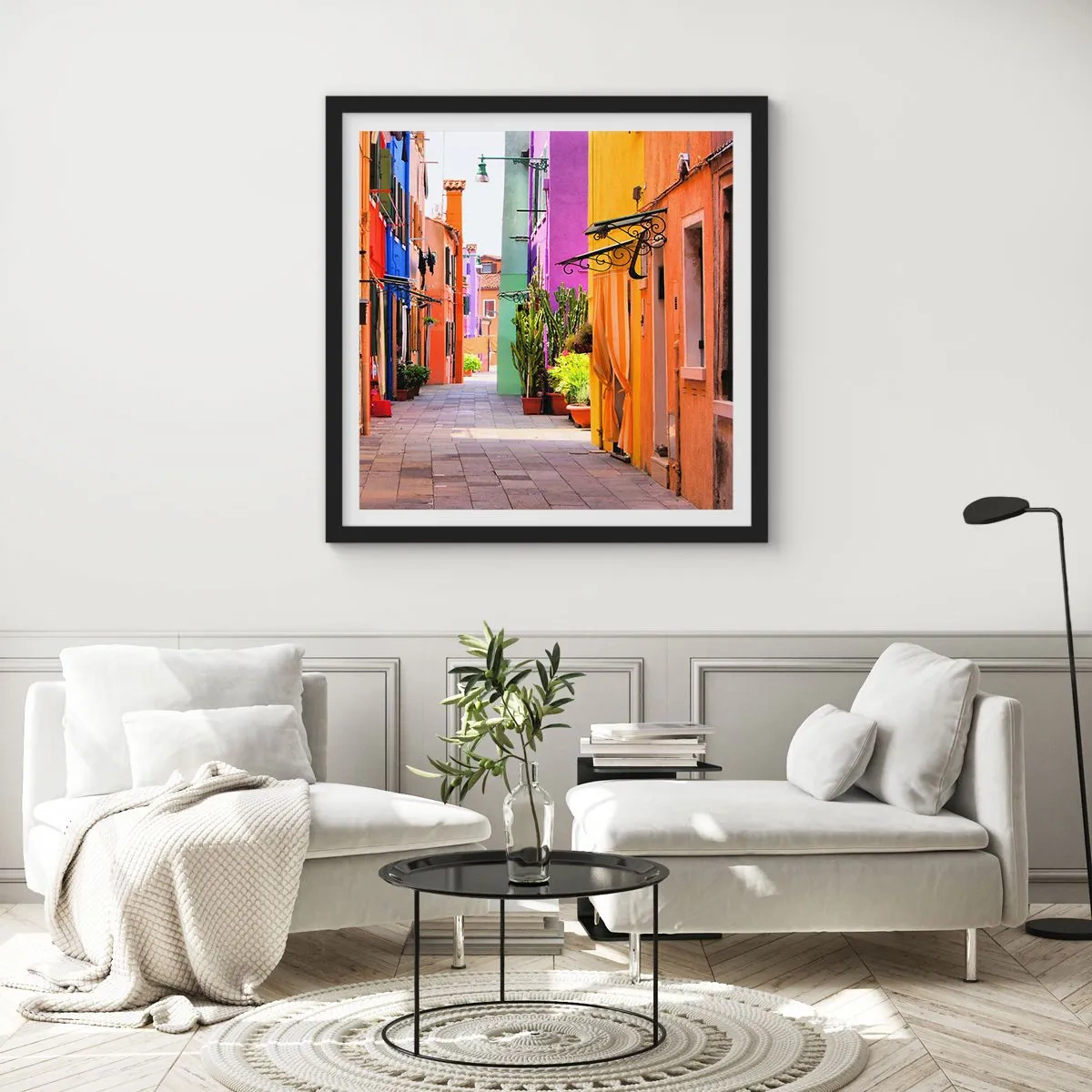 Poster in einem schwarzem Rahmen - Regenbogengasse - 30x30 cm