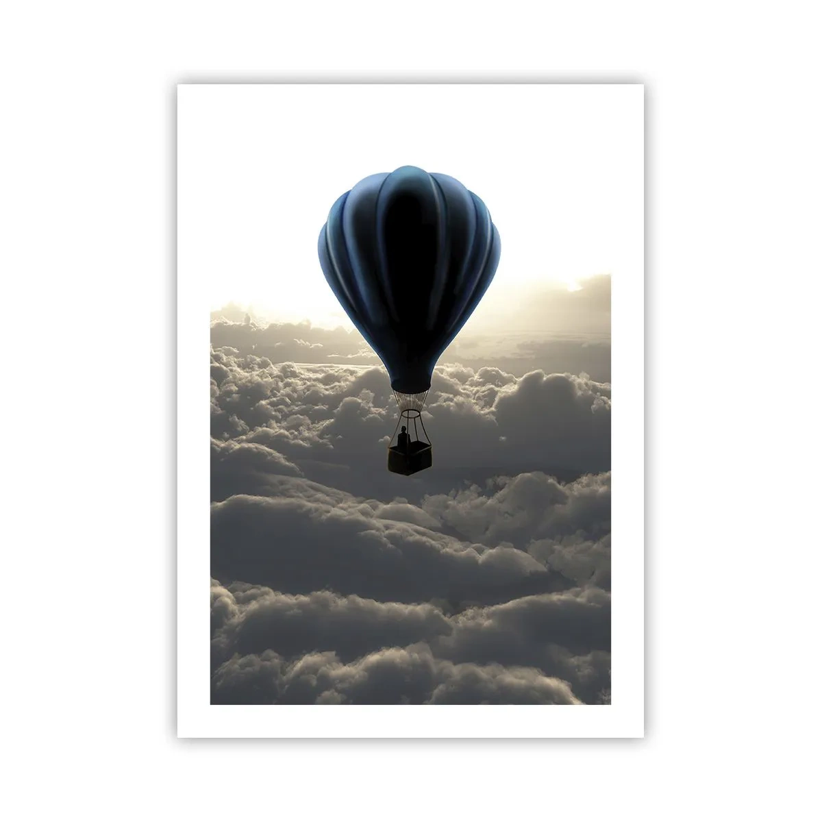Poster - Ein schwarzer Ballon schwebt über den Wolken - 50x70cm - Ein Wanderer über den Wolken - Moderne Wanddekoration für Wohnzimmer und Schlafzimmer ARTTOR