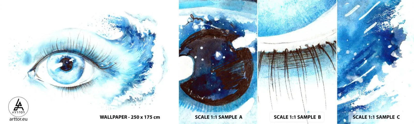 Fototapetenmuster Standard Eco - Tauchen Sie ein in das Blau der Blicke - Abstraktion, Auge, Stück - 100x30 cm