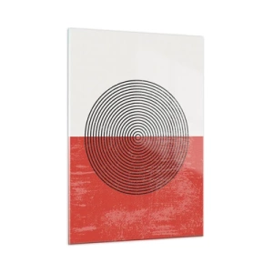 Glasbild - Bild auf glas - Geometrisches Muster mit einem Kreis auf rot-weißem Hintergrund - 50x70cm - Auf den Punkt gebracht - Moderne Wanddekoration für Wohnzimmer und Schlafzimmer ARTTOR