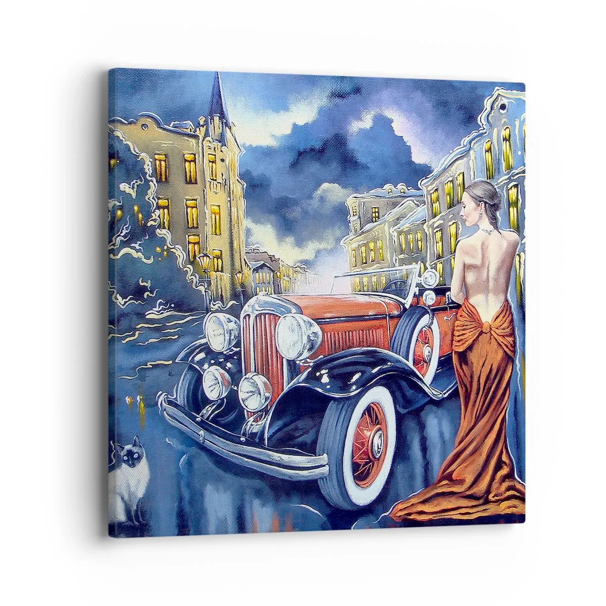 Bild auf Leinwand - Leinwandbild - Nocturne in Blau und Koralle - 40x40 cm