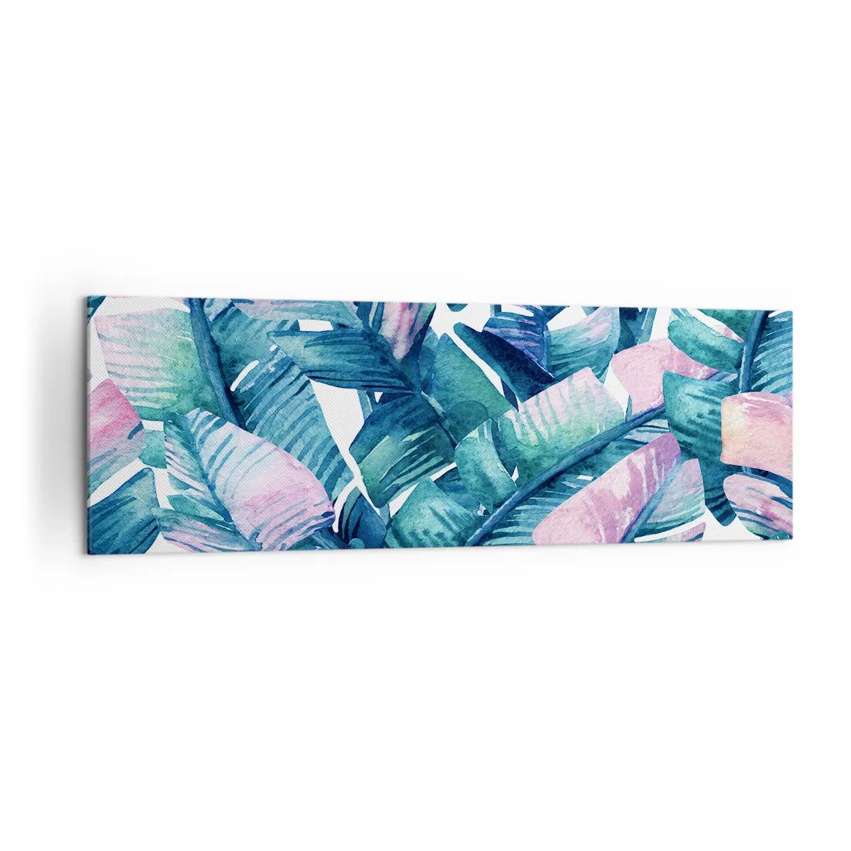 Bild auf Leinwand - Leinwandbild - Bananenblätter in Blau- und Rosatönen - 160x50cm - In einem Bananenhain - Moderne Wanddekoration für Wohnzimmer und Schlafzimmer ARTTOR