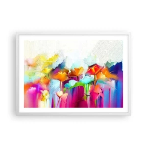 Poster in einem weißen Rahmen - Der Regenbogen ist aufgeblüht - 70x50 cm