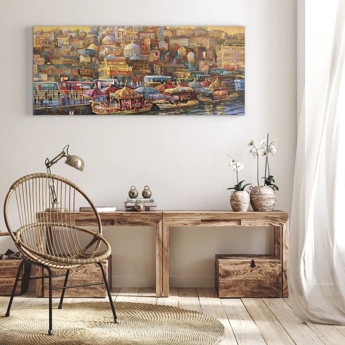 Bild auf Leinwand - Leinwandbild - Malerisches Panorama von Istanbul mit Blick auf die Bucht und die Stadt - 160x50cm - Istanbuler Geschichte - Moderne Wanddekoration für Wohnzimmer und Schlafzimmer ARTTOR