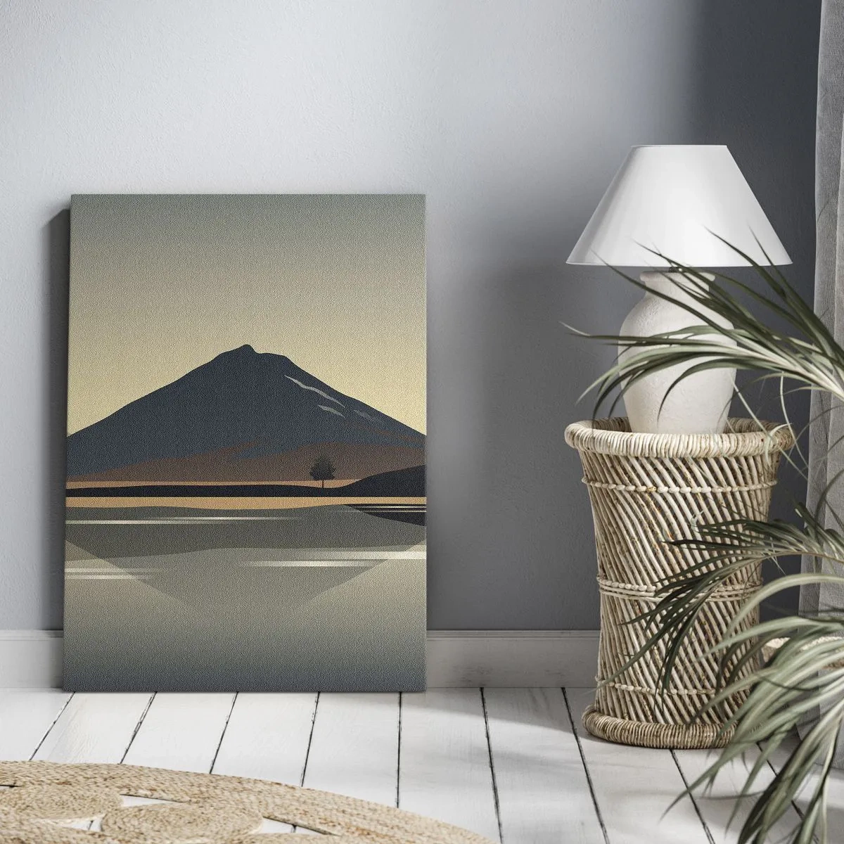 Bild auf Leinwand - Leinwandbild - Minimalistische Berglandschaft mit Spiegelung im Wasser - 50x70cm - Spiegelreflexion - Moderne Wanddekoration für Wohnzimmer und Schlafzimmer ARTTOR