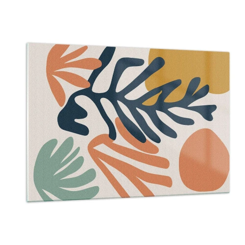 Glasbild - Bild auf glas - Farbenfrohe Grafiken mit Pflanzen- und Korallenmotiven - 120x80cm - Korallenmeere - Moderne Wanddekoration für Wohnzimmer und Schlafzimmer ARTTOR