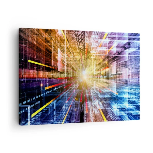 Bild auf Leinwand - Leinwandbild - Dynamische Lichter in einem futuristischen Korridor - 70x50cm - Leuchtender Korridor - Moderne Wanddekoration für Wohnzimmer und Schlafzimmer ARTTOR