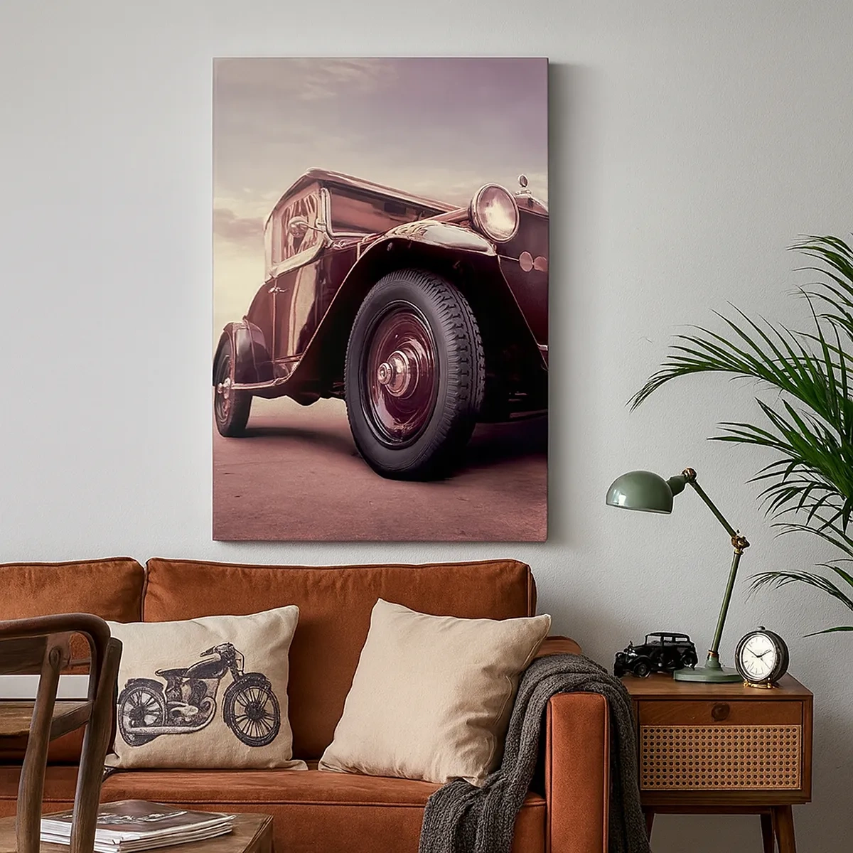 Bild auf Leinwand - Leinwandbild - Ein Oldtimer im klassischen Stil vor dem Himmel - 50x70cm - Gehen wir zurück wie in alten Zeiten ... - Moderne Wanddekoration für Wohnzimmer und Schlafzimmer ARTTOR