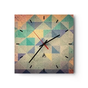 Wanduhr - Glasuhr - Eine farbenfrohe Komposition aus geometrischen Dreiecken in Pastelltönen. - 30x30cm - Republik der Dreiecke - Moderne Wanddekoration für Wohnzimmer und Schlafzimmer ARTTOR