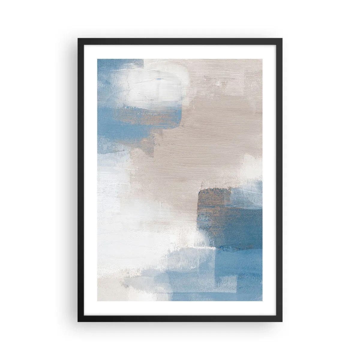 Poster in einem schwarzem Rahmen - Abstrakte Komposition in Blau- und Beigetönen - 50x70cm - Rosa Abstraktion hinter einem blauen Vorhang - Moderne Wanddekoration für Wohnzimmer und Schlafzimmer ARTTOR