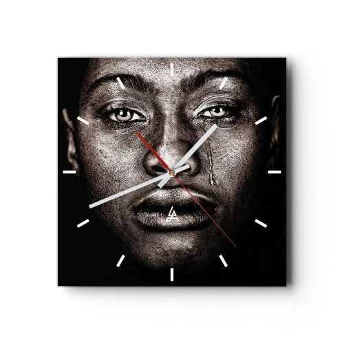 Wanduhr - Glasuhr - Porträt eines Gesichts mit einer einzelnen Träne auf schwarzem Hintergrund - 30x30cm - Eine Träne - Moderne Wanddekoration für Wohnzimmer und Schlafzimmer ARTTOR