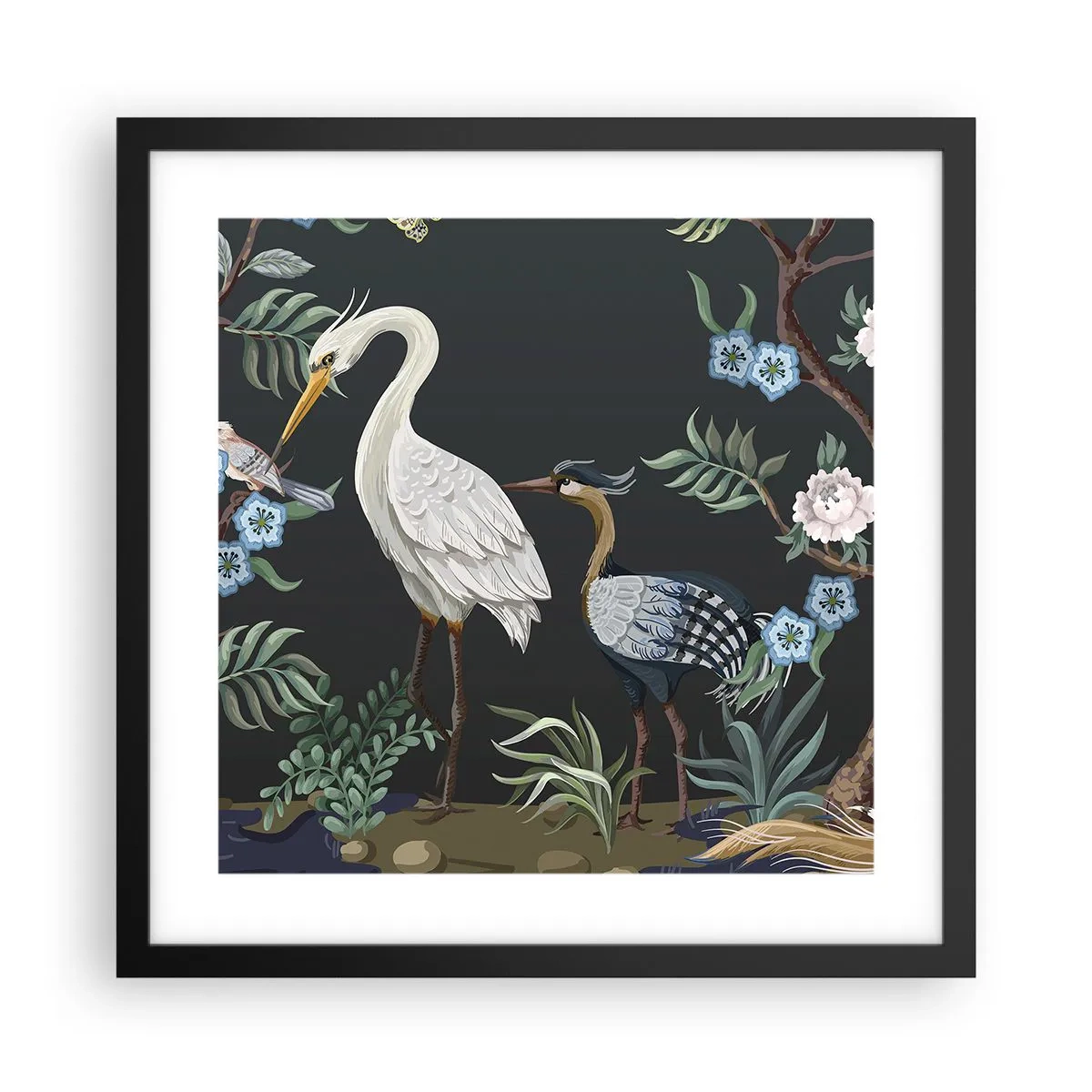 Poster in einem schwarzem Rahmen - Vogelparade - 40x40 cm