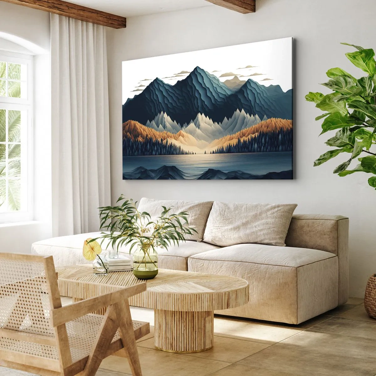 Bild auf Leinwand - Leinwandbild - Malerische Berge über dem See bei Sonnenuntergang - 120x80cm - Perfekte Berglandschaft - Moderne Wanddekoration für Wohnzimmer und Schlafzimmer ARTTOR