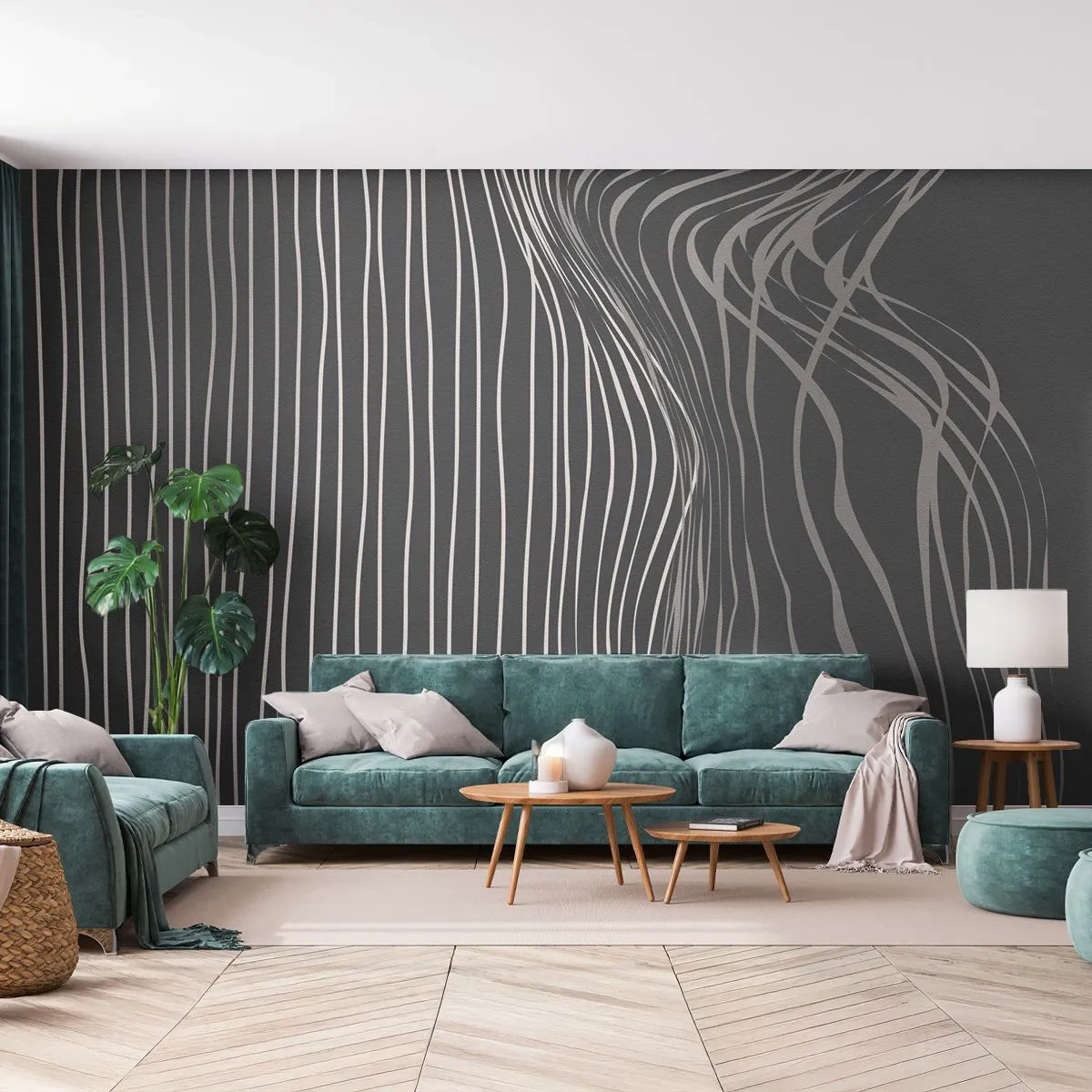 Fototapete Premium Sand - Abstrakte Silhouette einer Frau mit Wellenlinien - 100x70cm - Rhythmus und Akzent - Moderne Wanddekoration für Wohnzimmer und Schlafzimmer ARTTOR