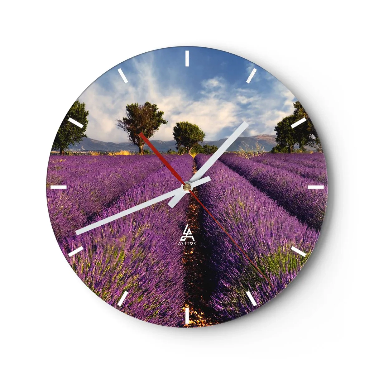 Wanduhr - Glasuhr - Lavendelfelder - 40x40 cm