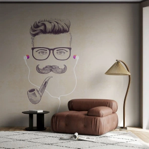 Fototapete Premium Sand - Hipster-Illustration mit Brille, Schnurrbart und Pfeife - 100x70cm - Ein echter Mann? - Moderne Wanddekoration für Wohnzimmer und Schlafzimmer ARTTOR